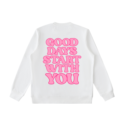 good days crew,blushberry lane,preppy sweatshirt,cozy crewneck