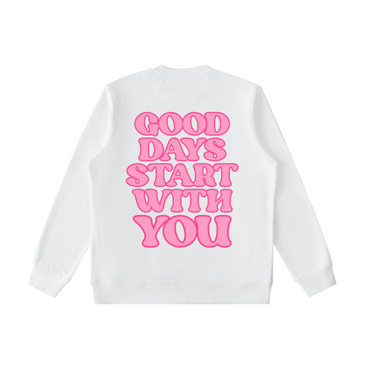 good days crew,blushberry lane,preppy sweatshirt,cozy crewneck